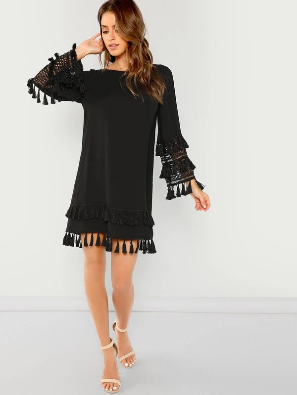 tiered tassel tunic dress