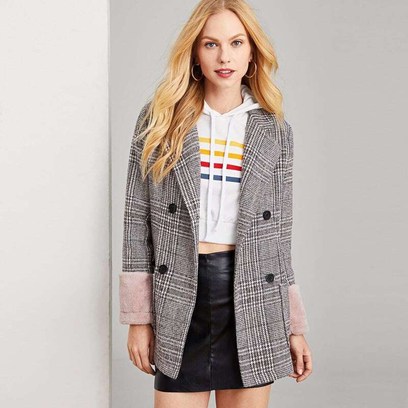 

Double Button Pocket Notched Neck Coat, Multicolor