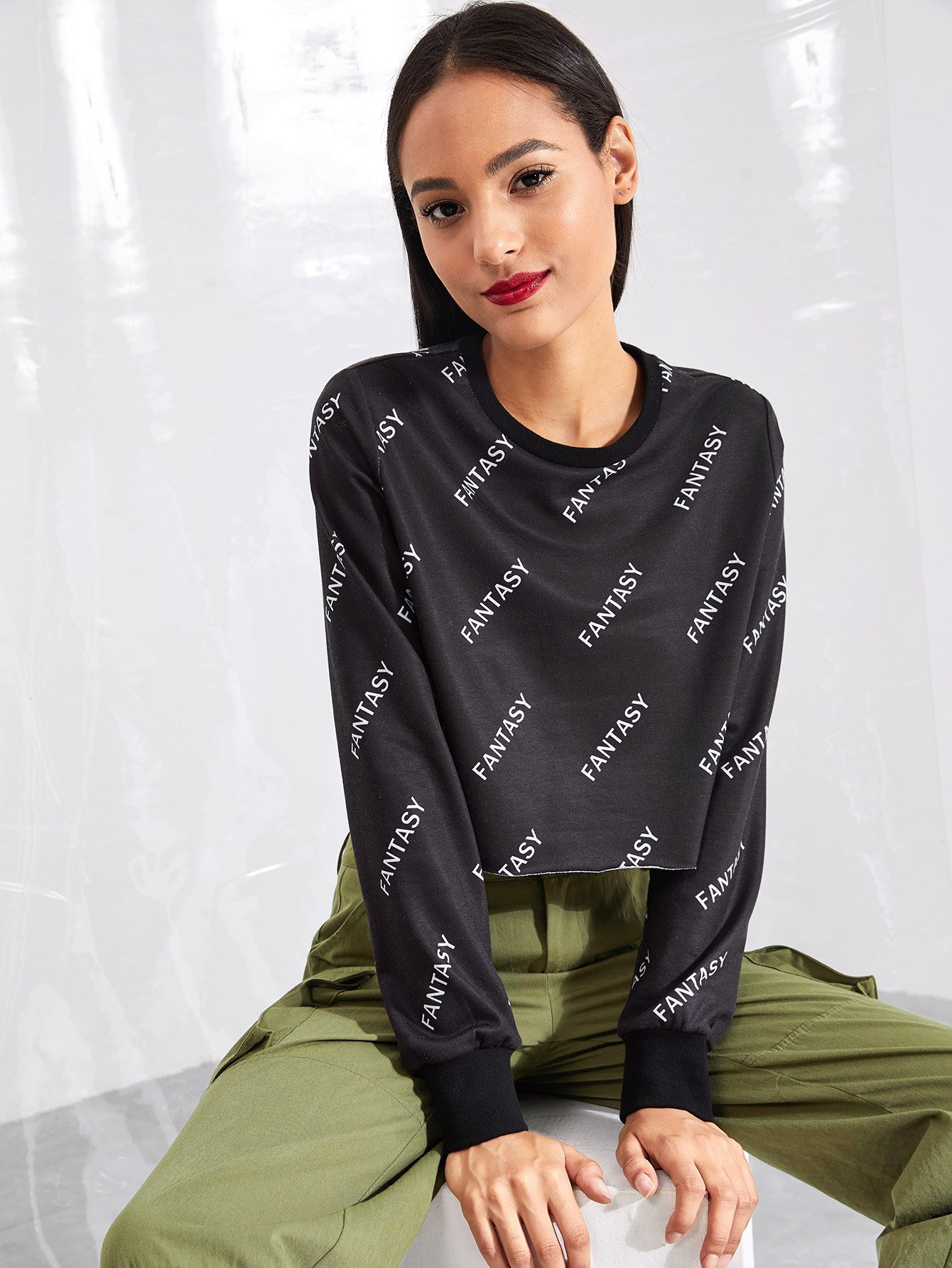 cheap letter print crop sweatshirt for sale australia | shein