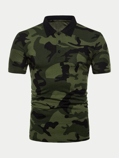 Men Camo Print Polo Shirt