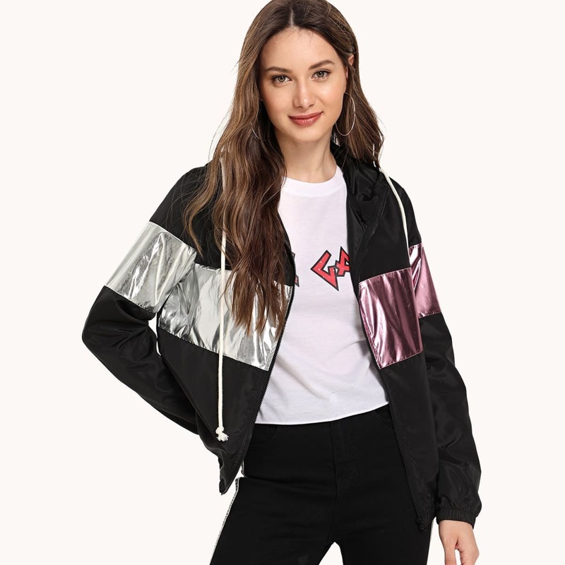

Color Block Drawstring Hoodie Jacket, Multicolor