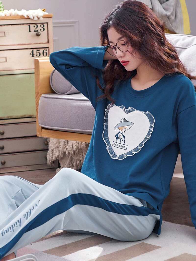 

Figure Print Heart Pattern Pajama Set, Multicolor