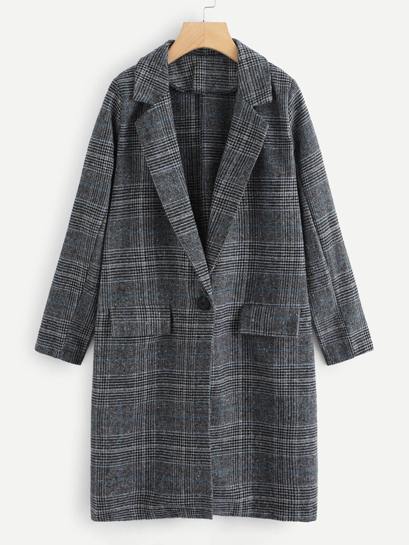 

Single Button Checked Coat, Grey