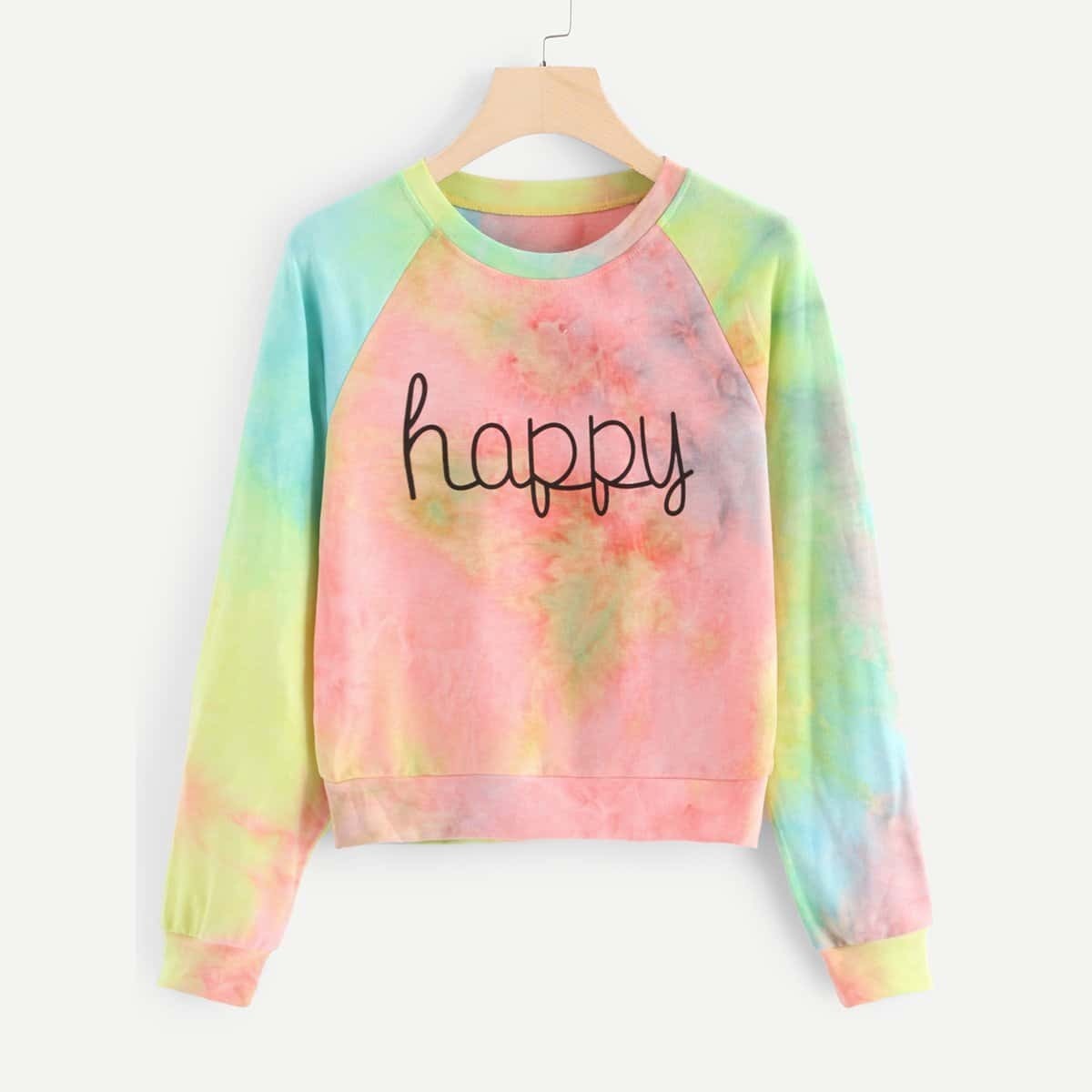 

Letter Print Tie Dye Sweatshirt, Multicolor