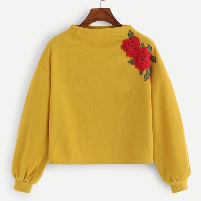 

Floral Applique Sweatshirt, Yellow