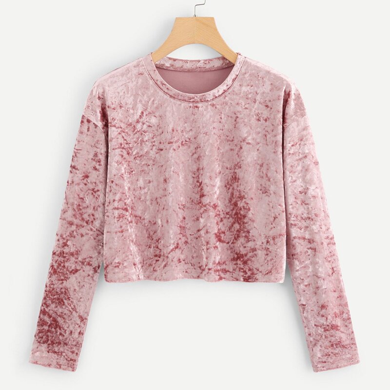 

Velvet Solid Crop Tee, Pink