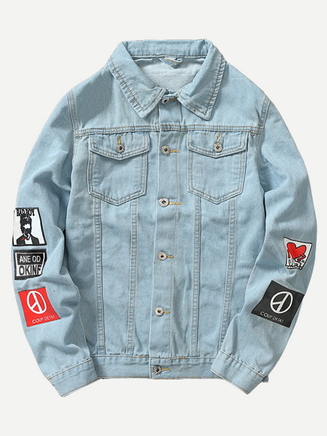 Men Patched Denim Jacket