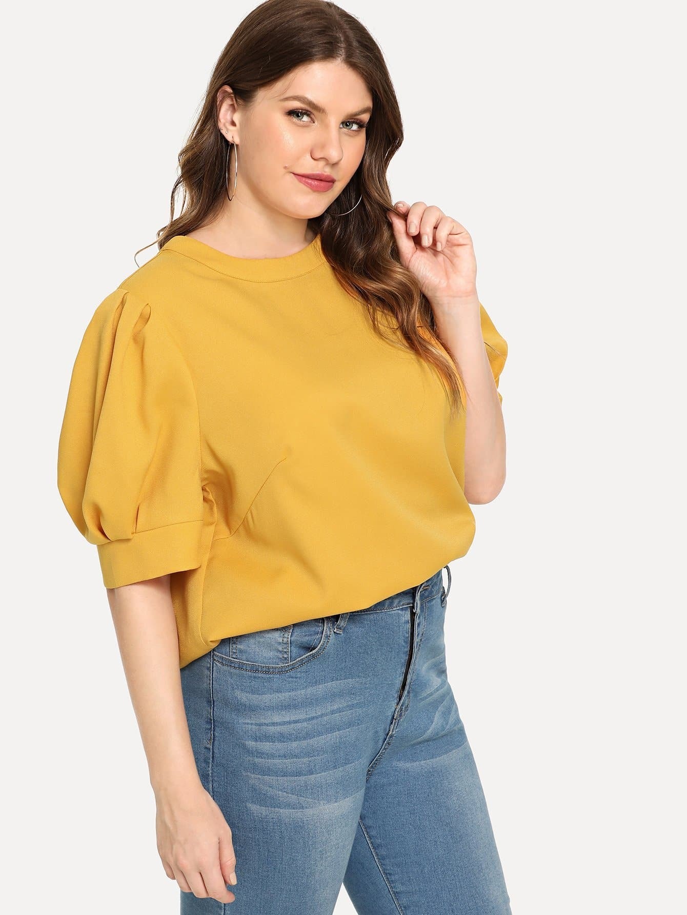shein plus puff sleeve solid top