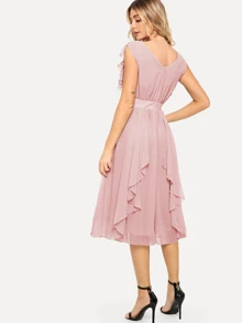 SHEIN Ruffle Detail Layered Midi Dress - Baby Pink - View 2
