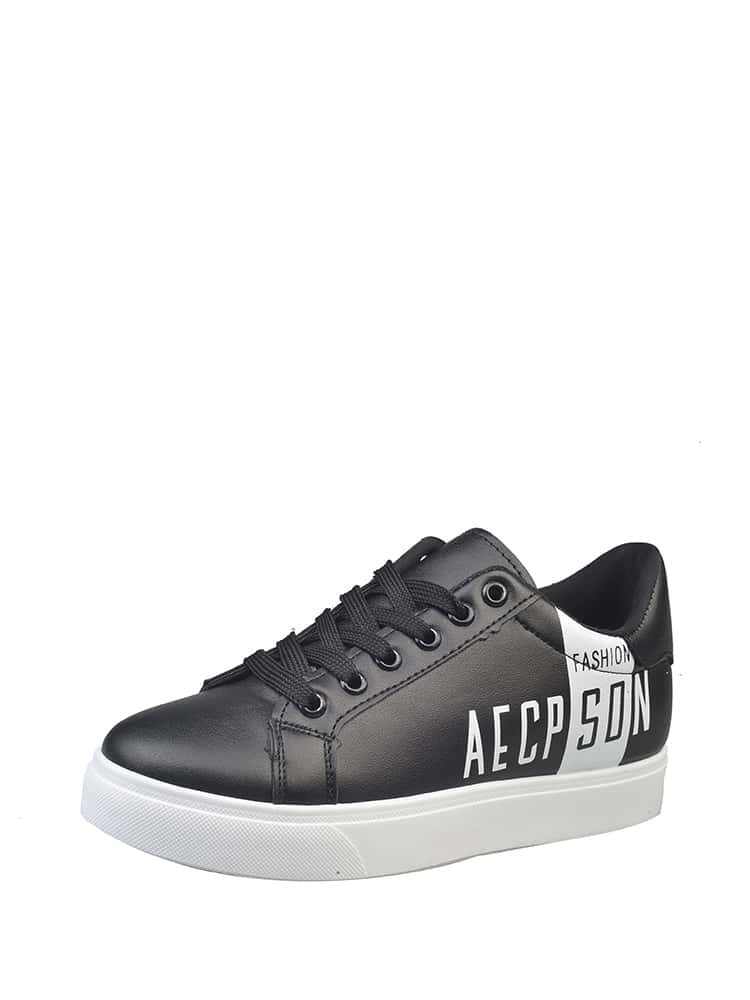 

Letter Print Low Top Sneakers, Black
