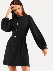 Single Breasted Bishop Sleeve Dress