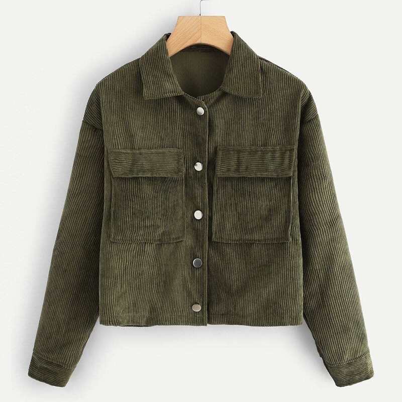 

Pocket Decoration Solid Jacket, Army green