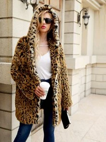 Abrigo teddy animal print con capucha - Multicolor - Ver 1