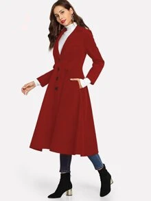 Single-breasted Solid Coat - Burgundy - View 3