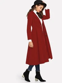 Single-breasted Solid Coat - Burgundy - View 1