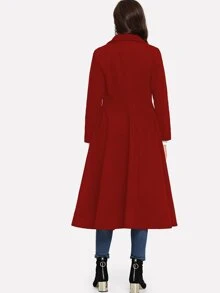 Single-breasted Solid Coat - Burgundy - View 4