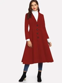 Single-breasted Solid Coat - Burgundy - View 2