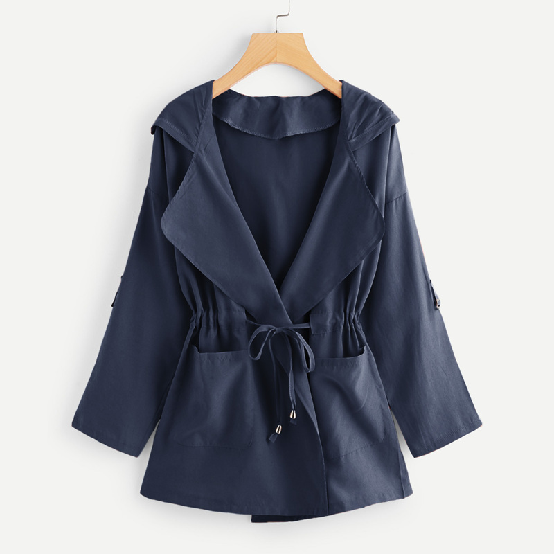 

Pocket Decoration Hooded Coat, Navy