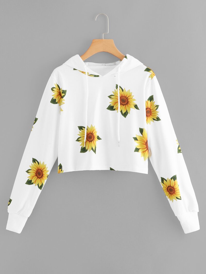 

Floral Print Drawstring Detail Sweatshirt, White