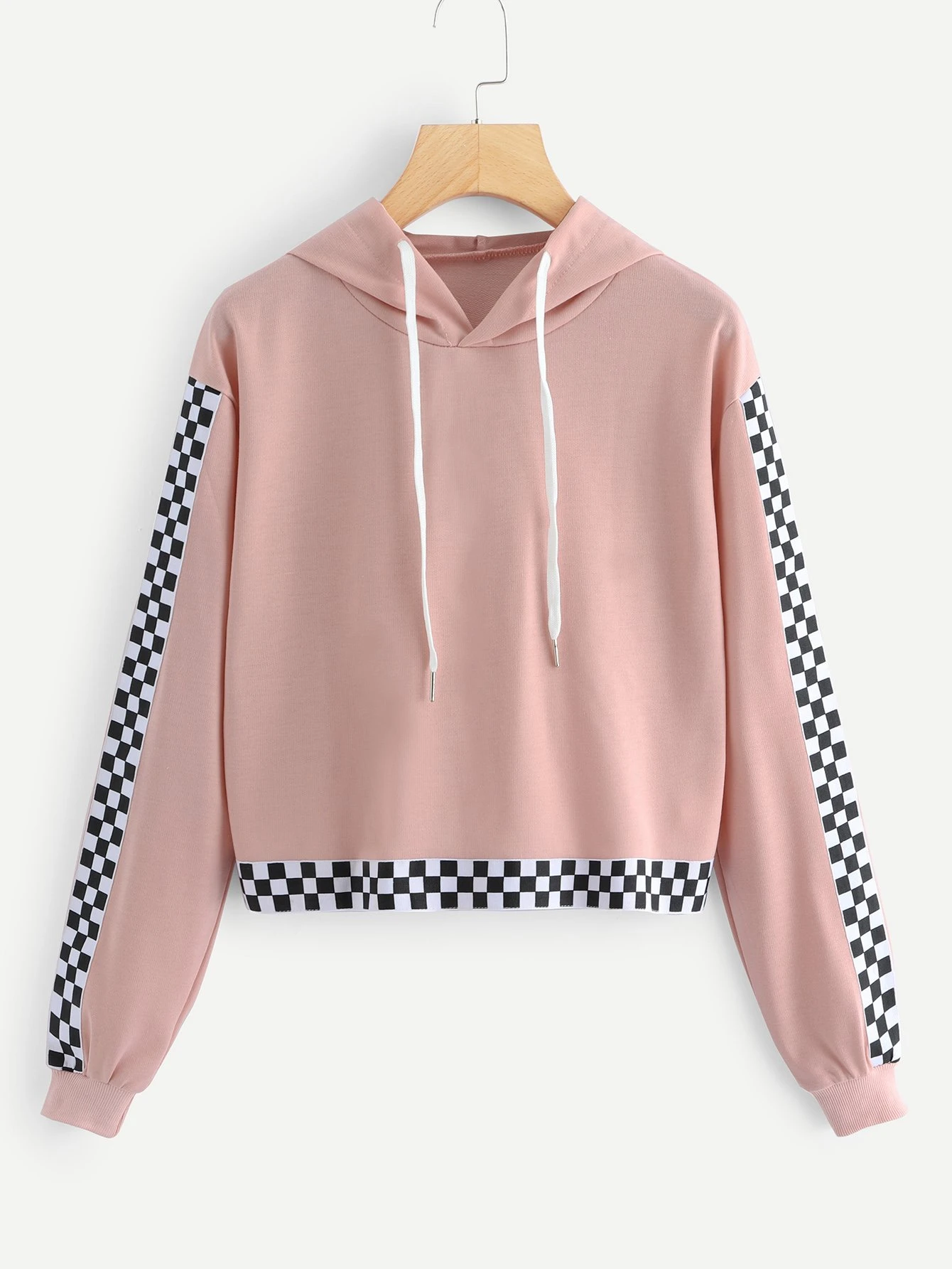 checkerboard print hooded sweatshirt