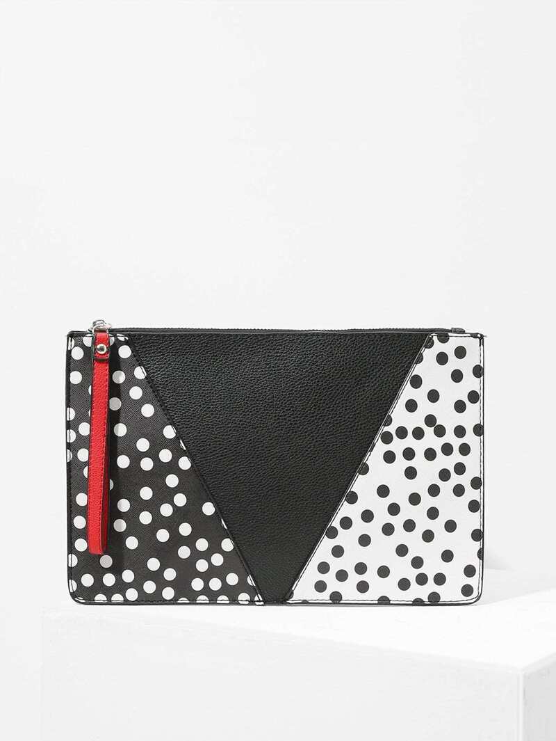

Polka Dot PU Clutch, Black and white