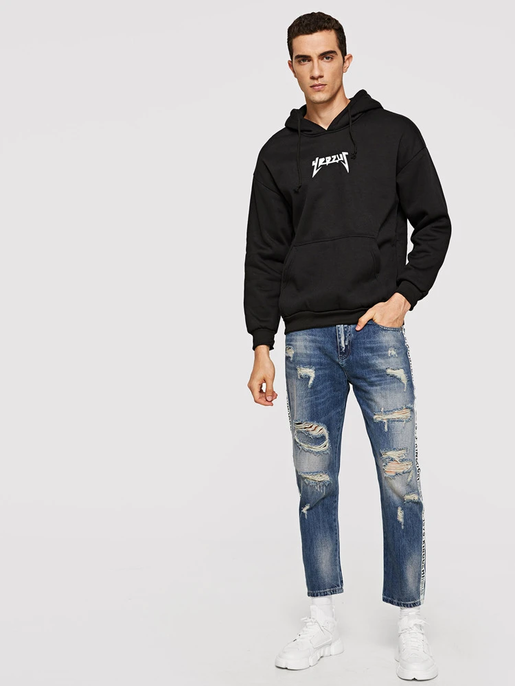 men tape detail rolled hem destroyed jeans