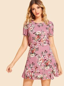 Ruffle Knot Backless Floral Dress