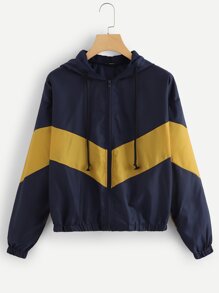 Zip Front Color Block Hoodie Jacket