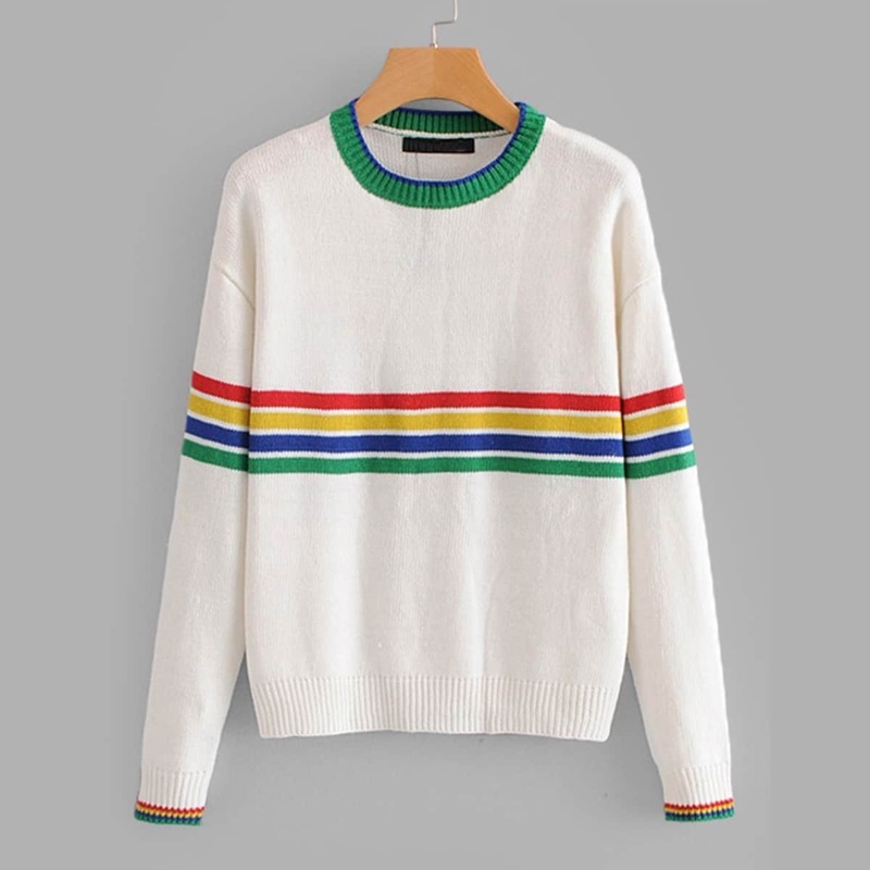 

Contrast Stripe Trim Jumper, White