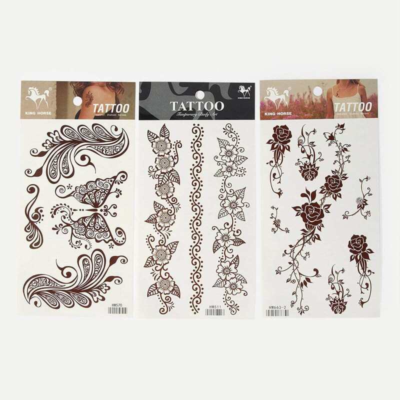 

Flower & Butterfly Tattoo Sticker 3pcs, Red