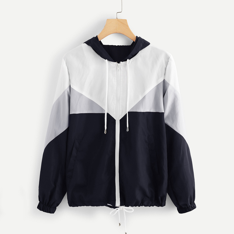 

Color Block Drawstring Hem Hooded Jacket, Multicolor