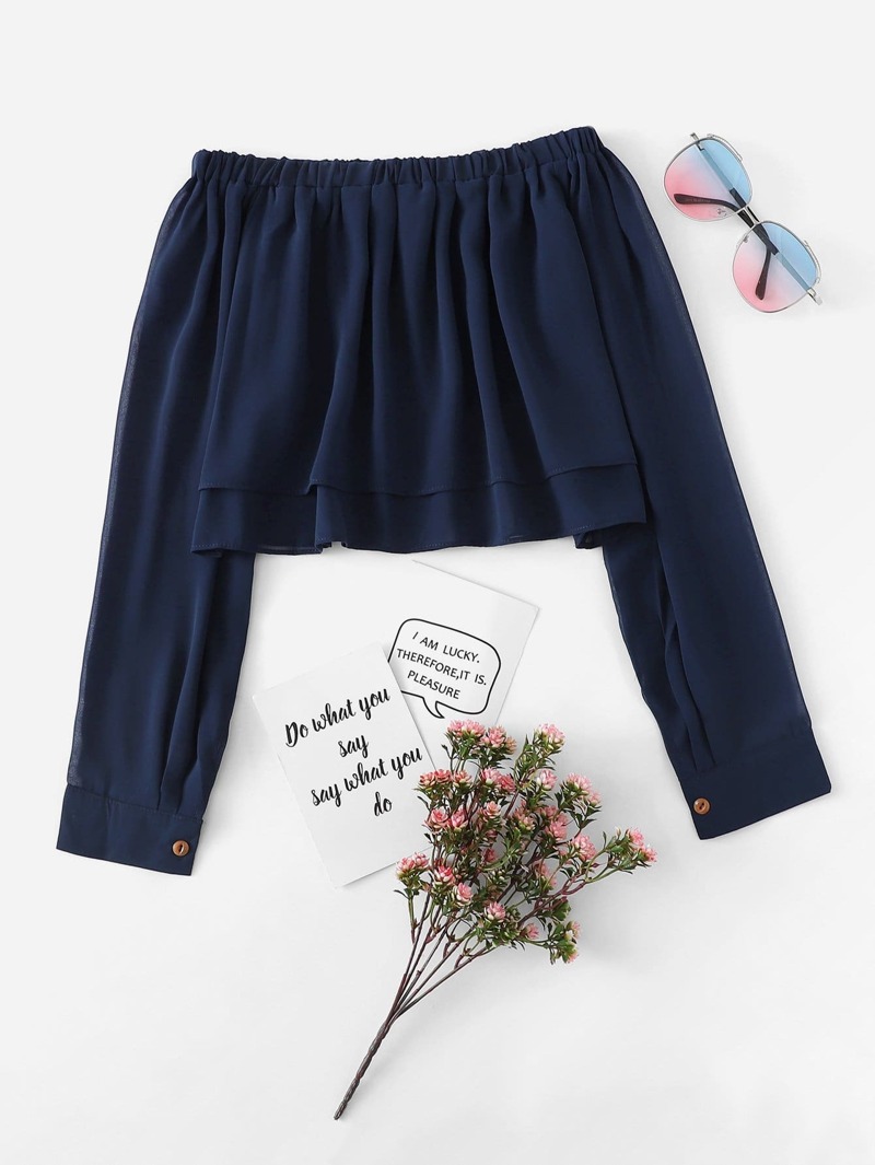 

Off The Shoulder Tiered Blouse, Navy