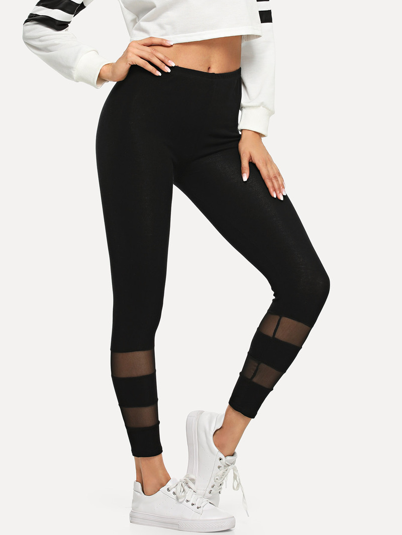 

Contrast Mesh Skinny Leggings, Black, Andy
