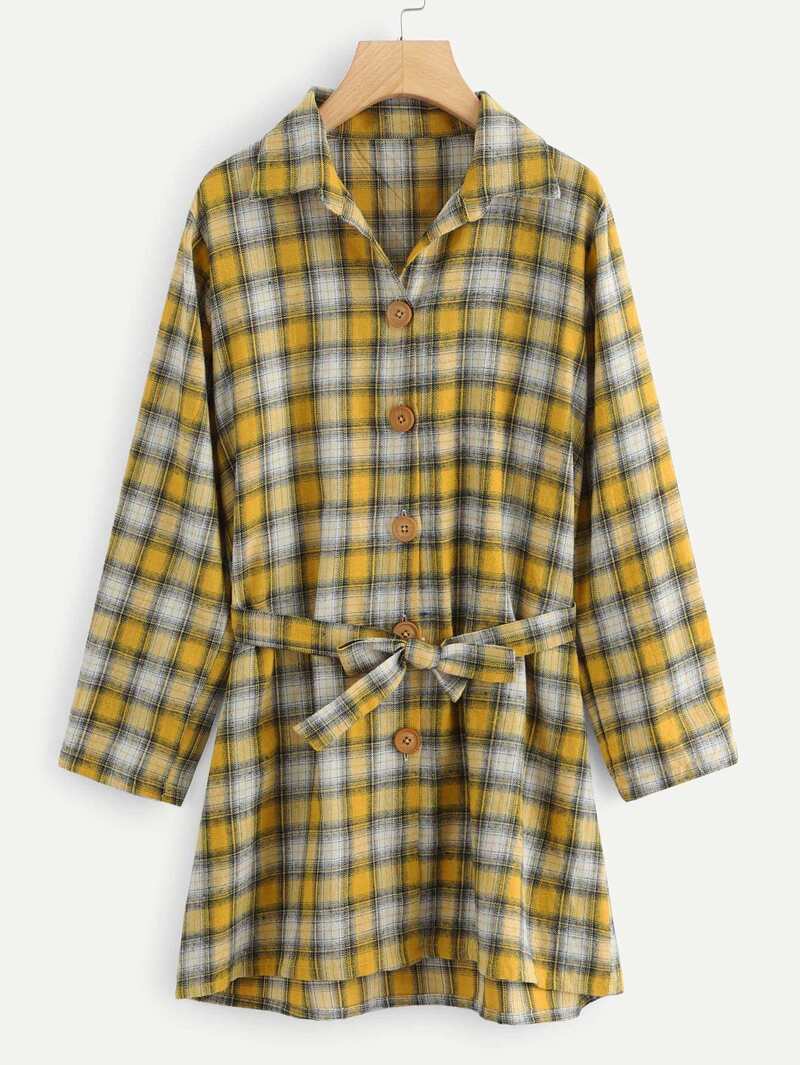 

Self Tie Plaid Coat, Multicolor