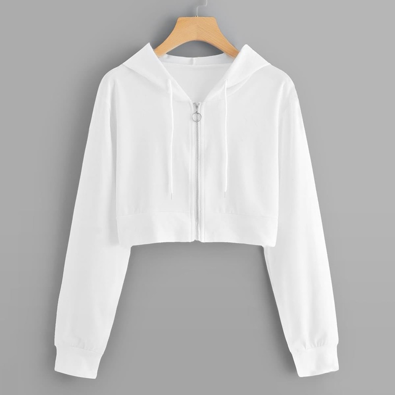 

Zipper Up Crop Jacket, White