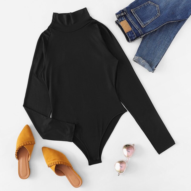 

Mock Neck Raglan Sleeve Bodysuit, Black