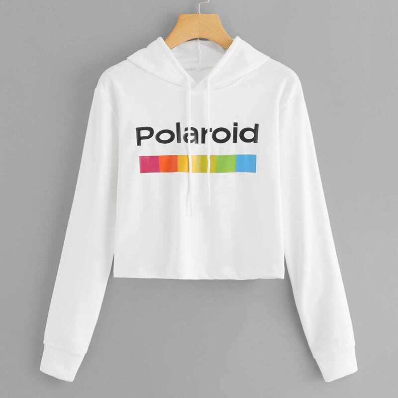 

Letter Print Drawstring Hoodie Sweatshirt, White