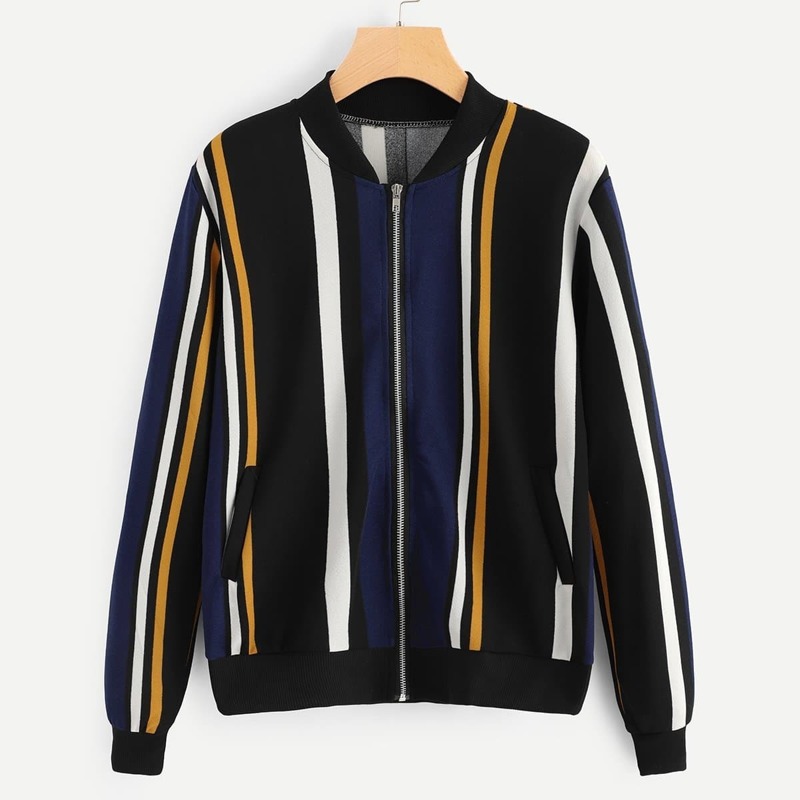 

Striped Print Zip Front Jacket, Multicolor
