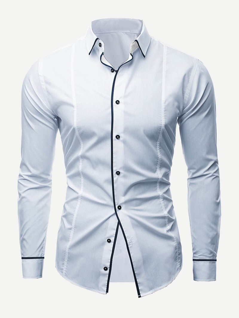 

Men Contrast Trim Skinny Shirt, White