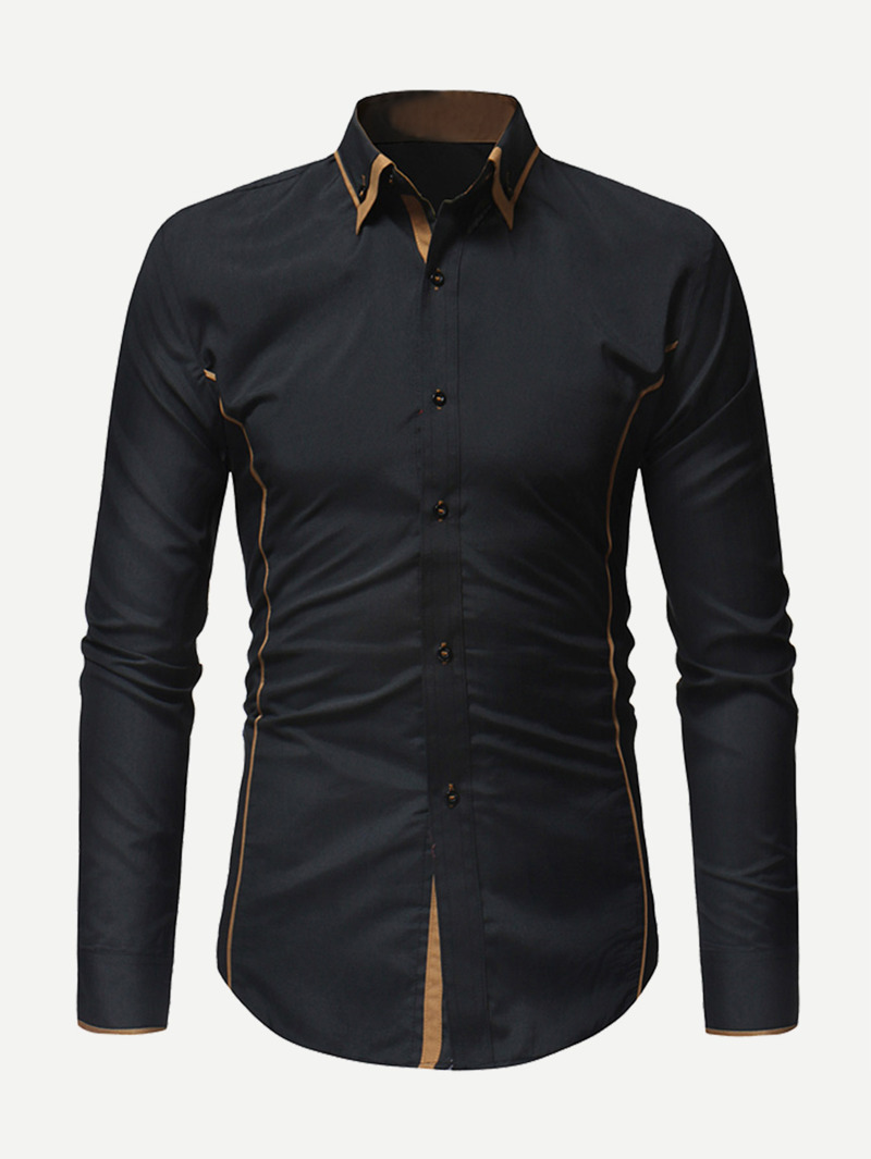 

Men Contrast Trim Shirt, Black