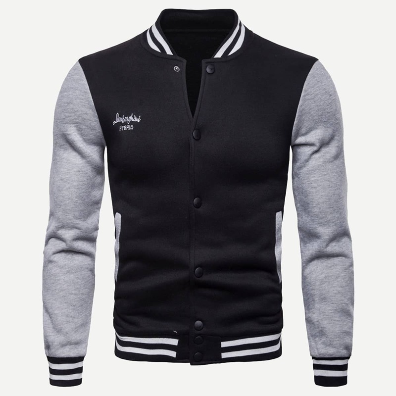

Guys Colorblock Striped Letter Print Jacket, Multicolor