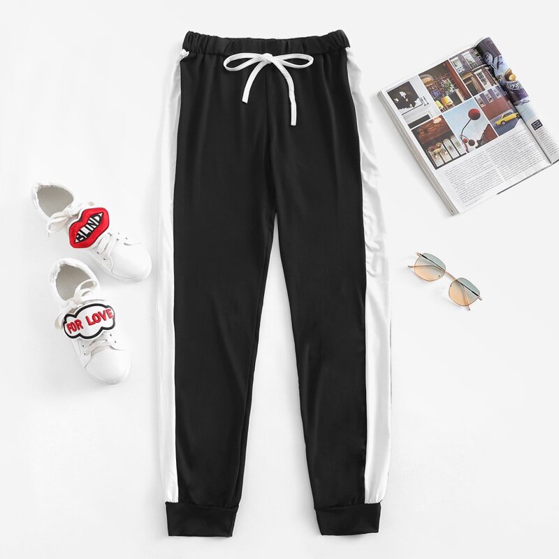 

Contrast Panel Side Sweatpants, Black