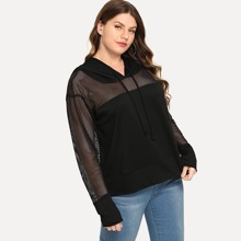 Plus Solid Sheer Fishnet Mesh Hoodie