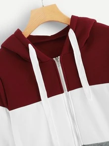 Drawstring Zip Front Hoodie - Multicolor - View 3