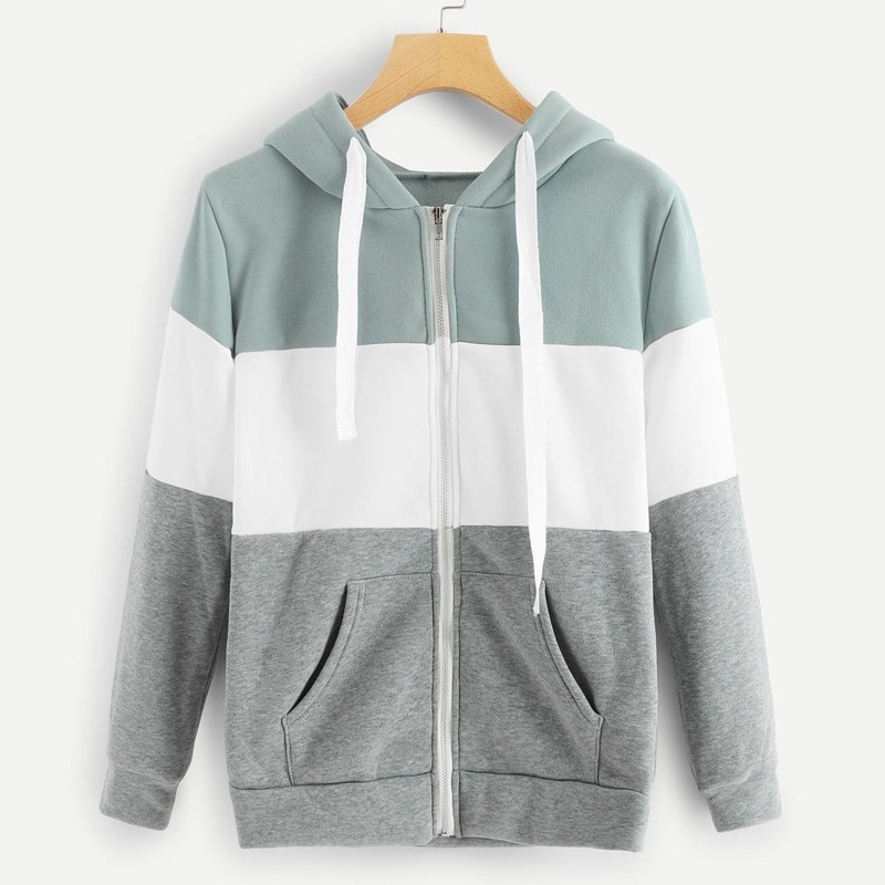 

Drawstring Zip Front Hoodie, Multicolor