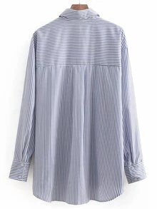 藍色休閒流蘇條紋襯衫 - 藏蓝色 - 查看 2