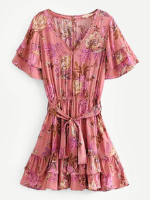Allover Florals Tiered Ruffle Dress