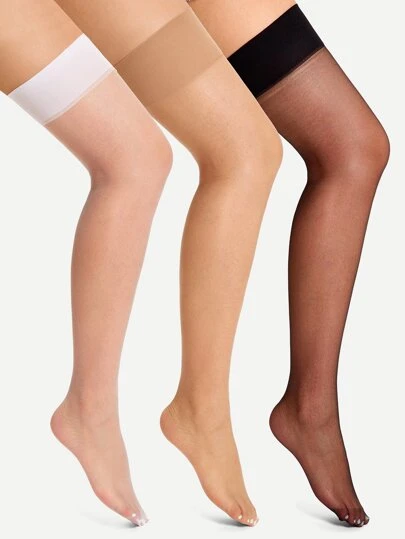 3 Pairs Women Loose Elastic Thin Over-The-Knee Stockings