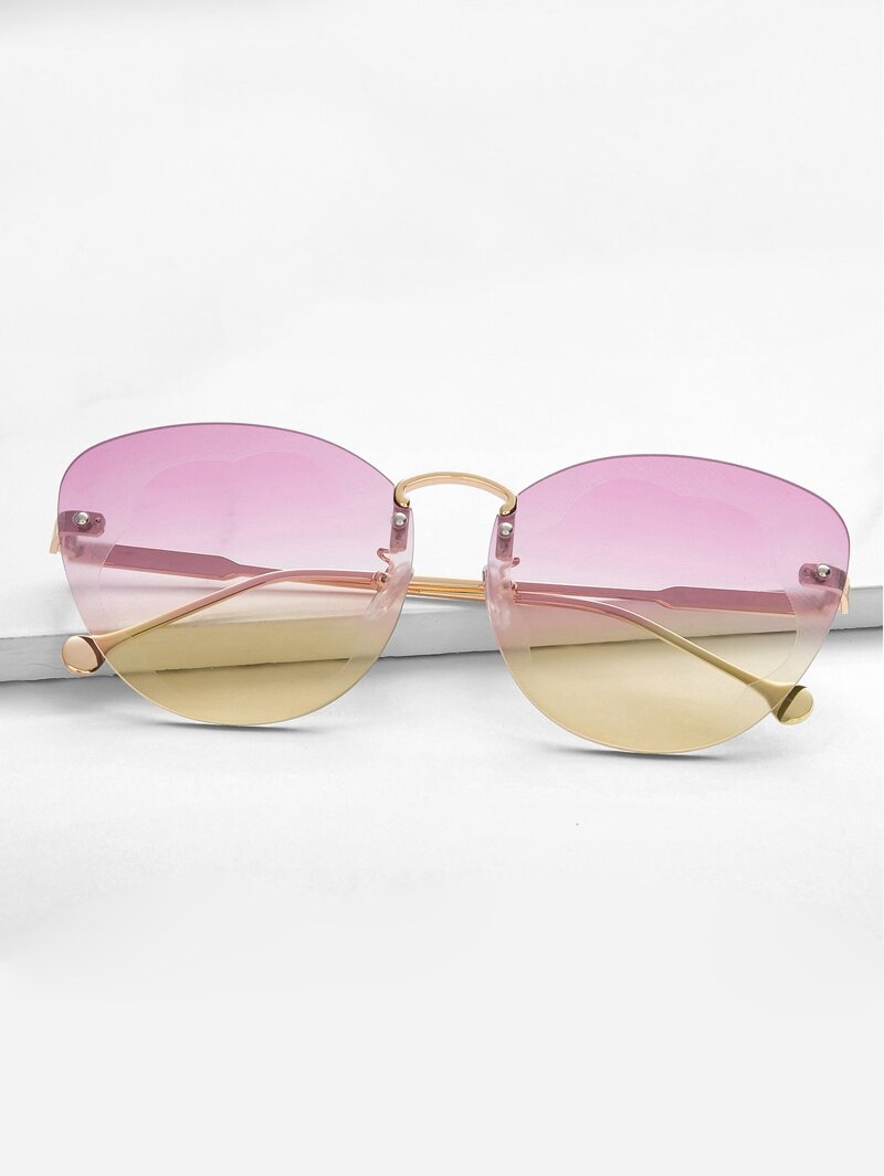 

Two Tone Lens Rimless Sunglasses, Multicolor