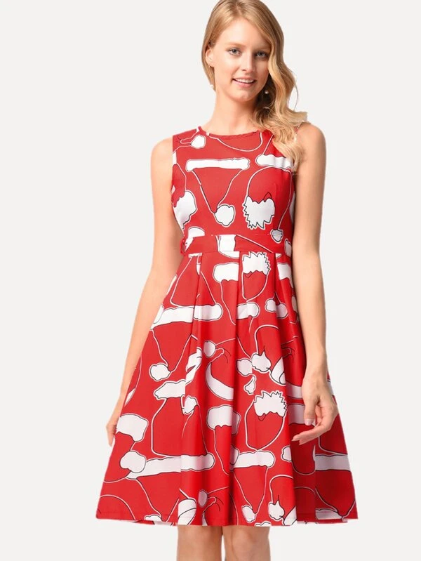 Christmas Hat Print Dress for Sale 